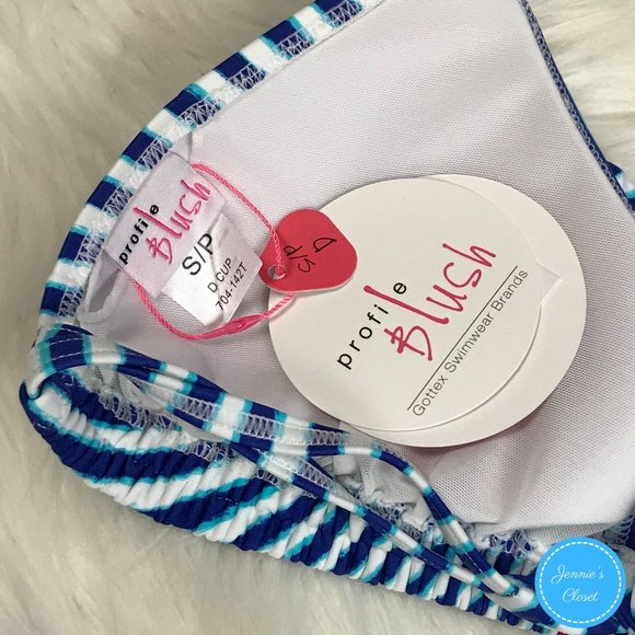 Profile Blush Gottex Navy Stripe Halter Bikini Top - Picture 10 of 16